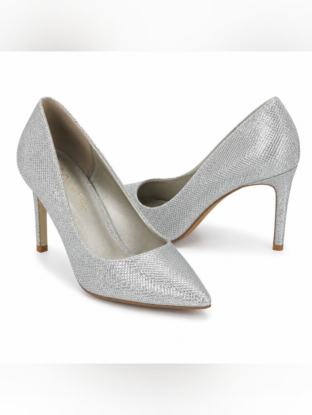 Dream Pairs Silver Glitter Pointed Toe Stiletto Pumps Heels Size 8.5 4" Heel